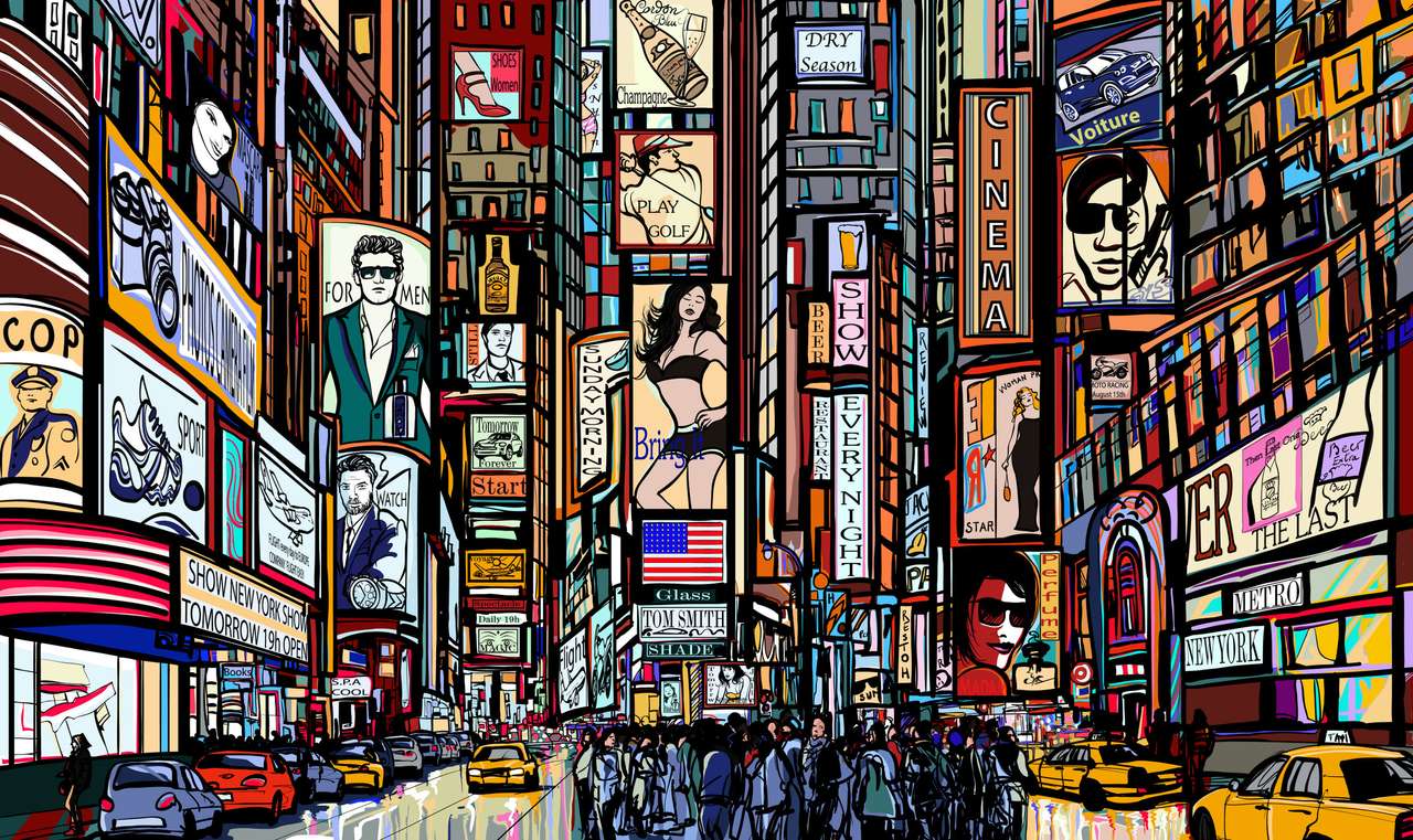 Ilustracja przedstawiająca ulicę w Nowym Jorku puzzle online ze zdjęcia