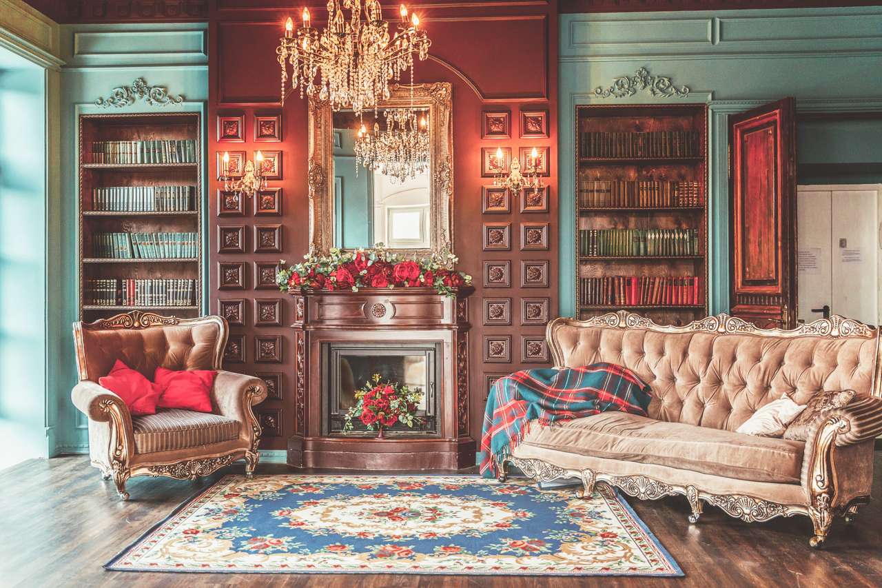 Luksusowe klasyczne wnętrze domowej biblioteki puzzle online