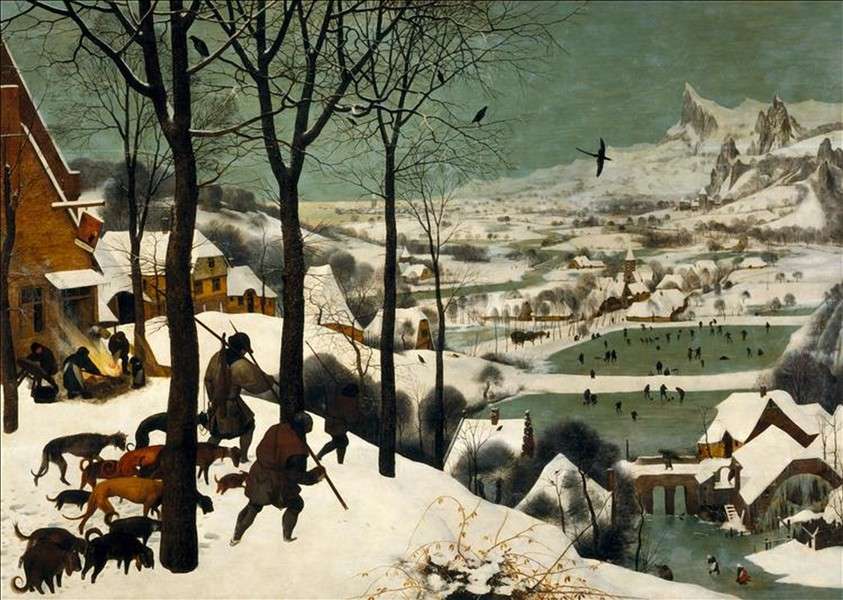 Pieter-Bruegel-Starszy-Łowcy-w-śniegu puzzle online ze zdjęcia