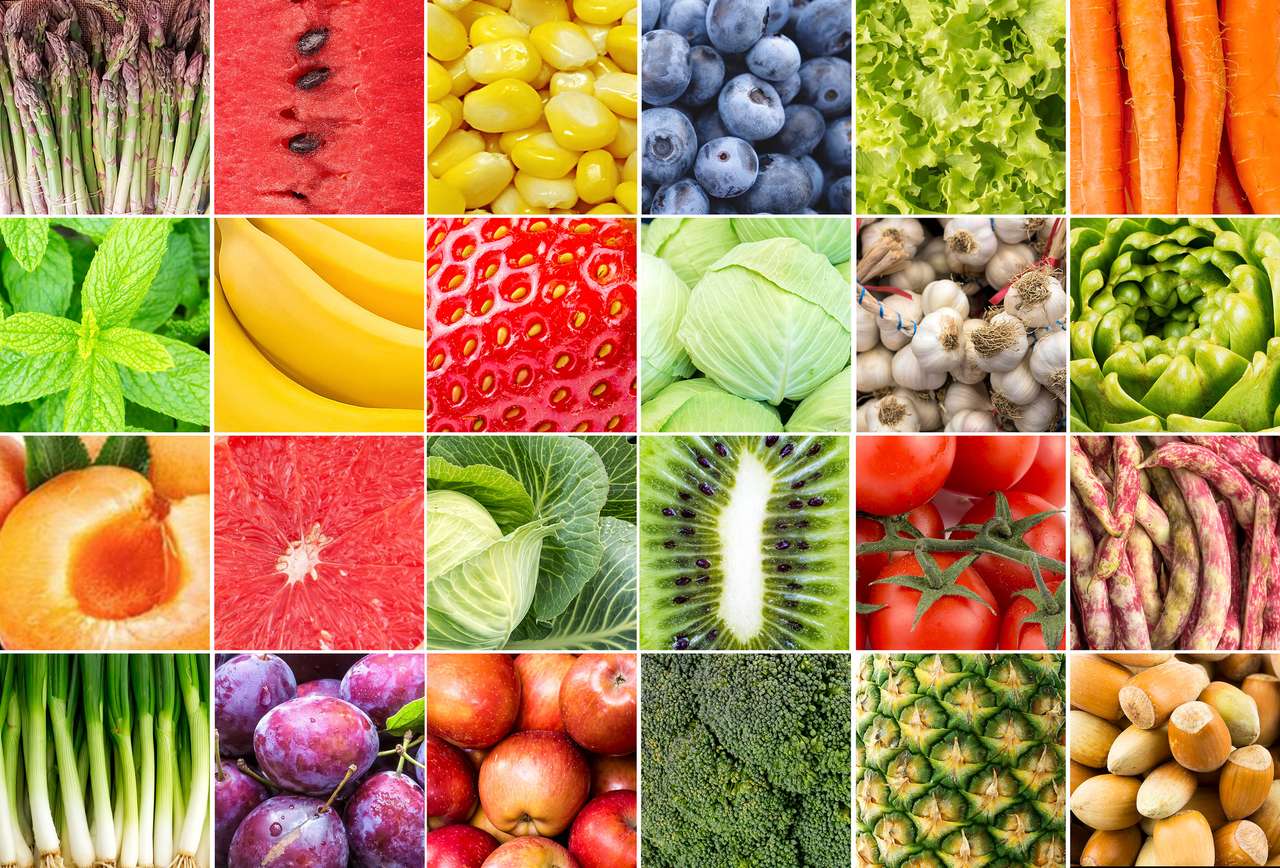 Kolaż świeżych organicznych różnych warzyw i owoców puzzle online ze zdjęcia