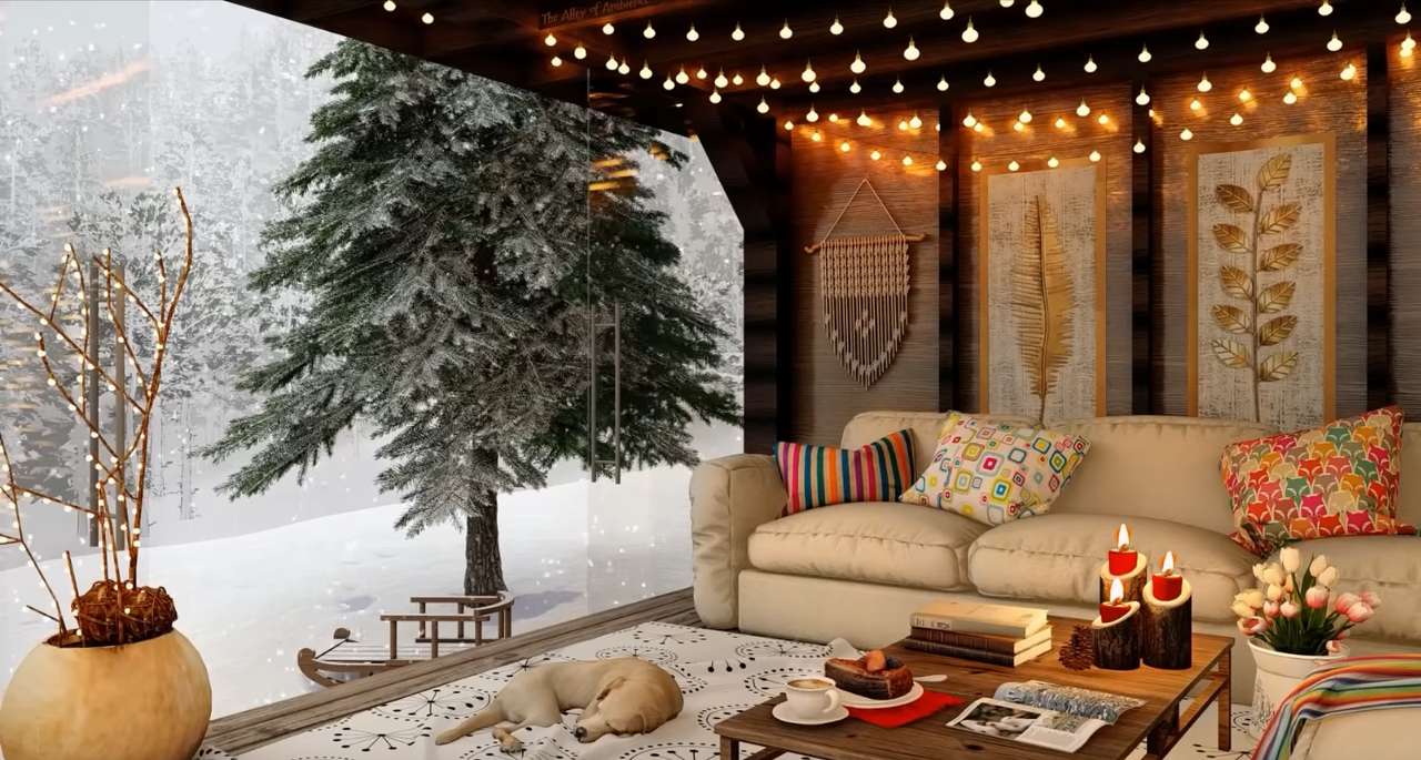 Przytulny pokój, gdy nadchodzi śnieg puzzle online ze zdjęcia