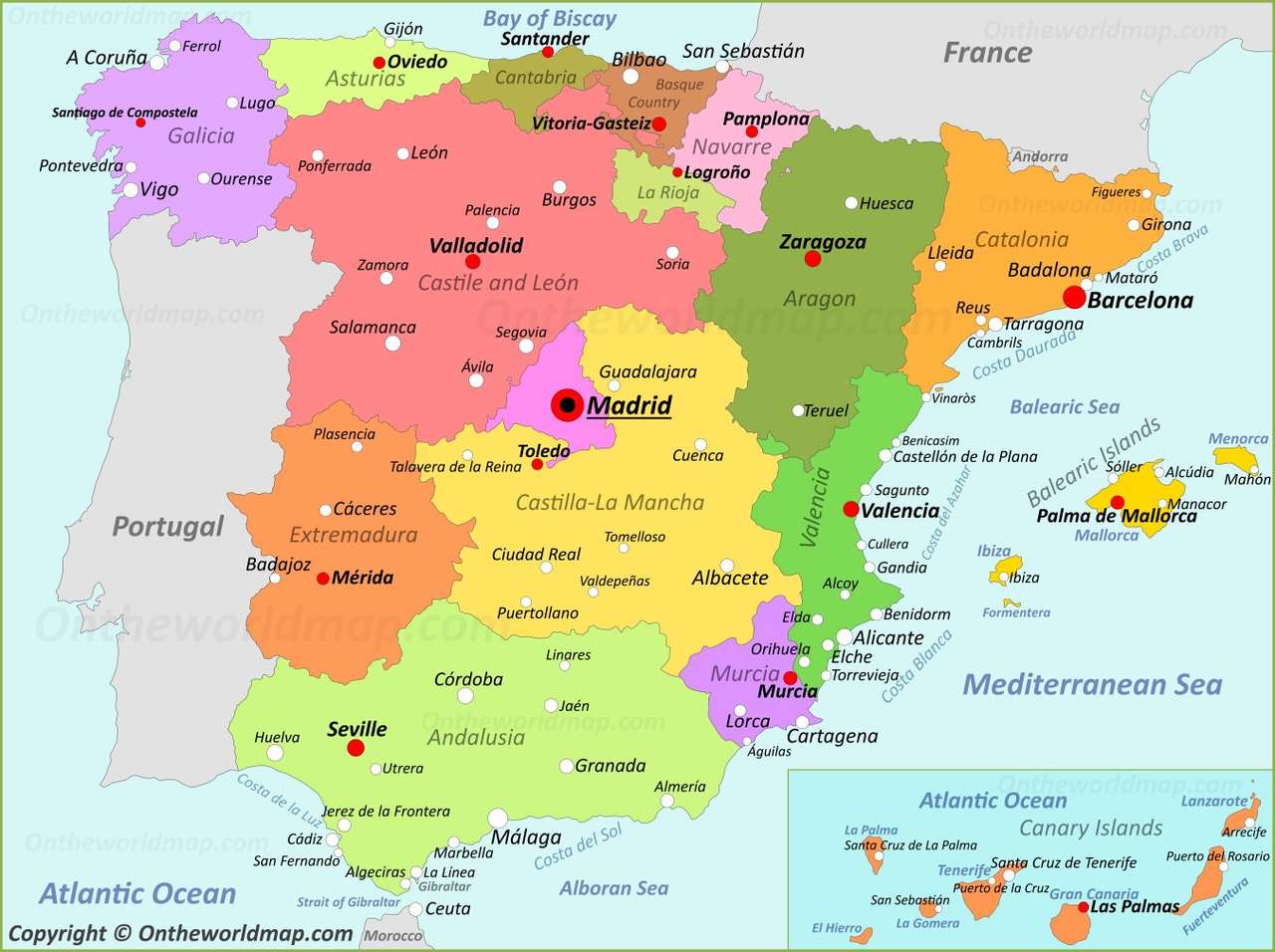 Mapa Hiszpanii puzzle online ze zdjęcia