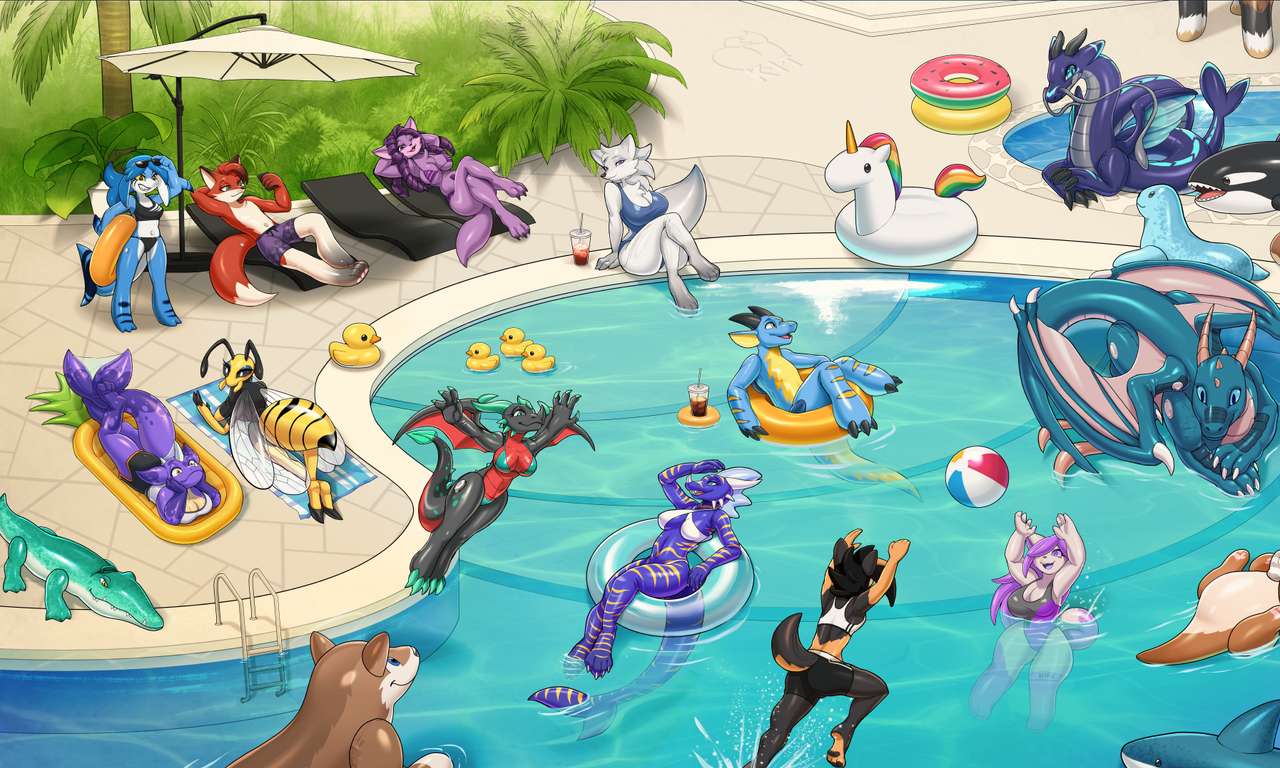 Furry Pool Party puzzle online ze zdjęcia