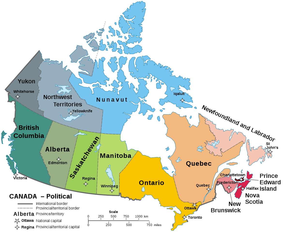 Mapa Kanady puzzle online ze zdjęcia