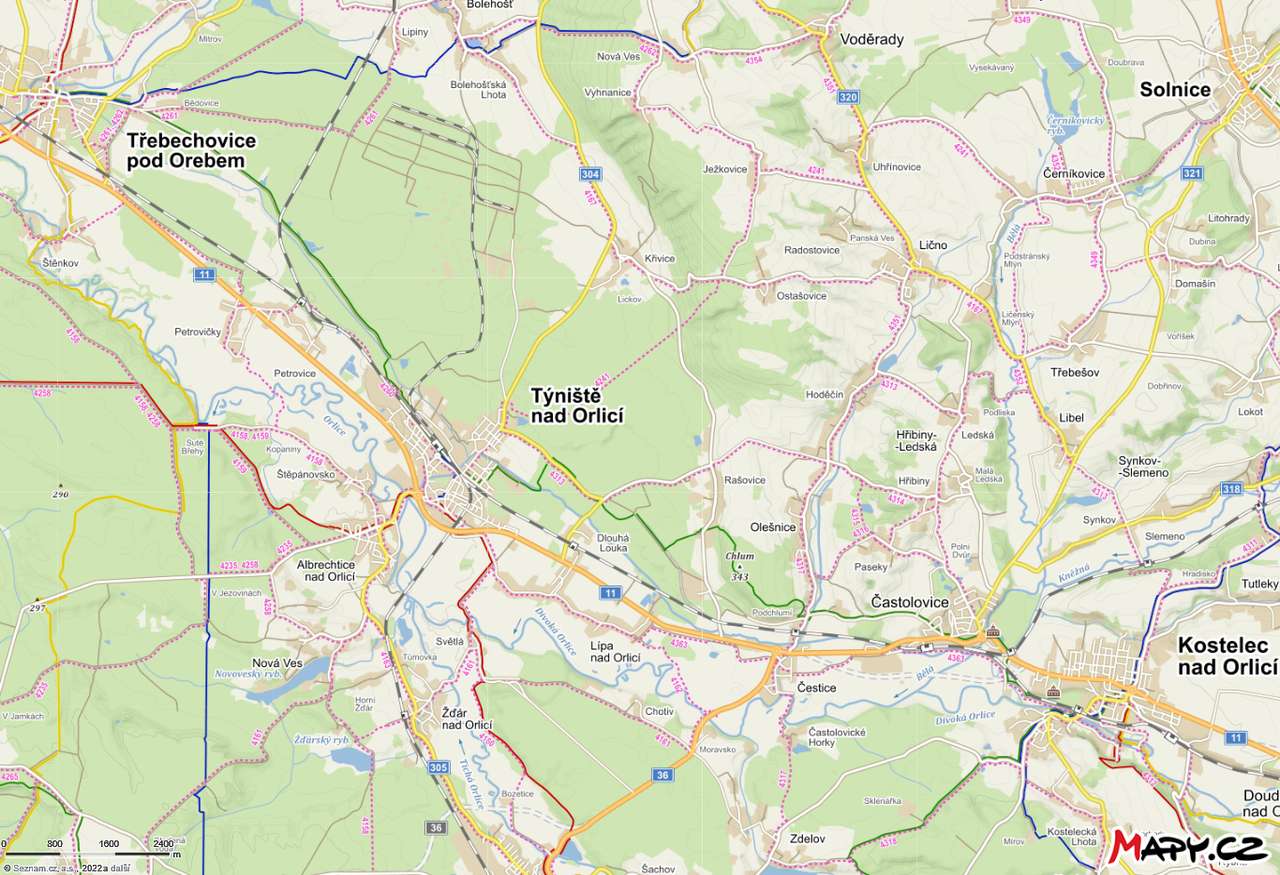 mapa turystyczna Tyništa nad Orlicí puzzle online