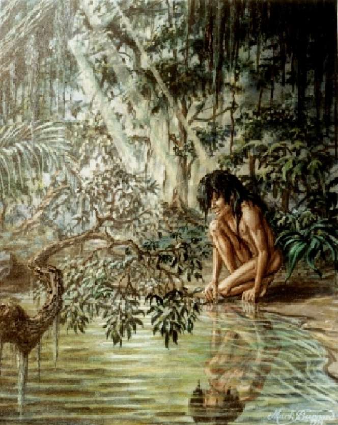 Mowgli patrzący na wodę puzzle online ze zdjęcia
