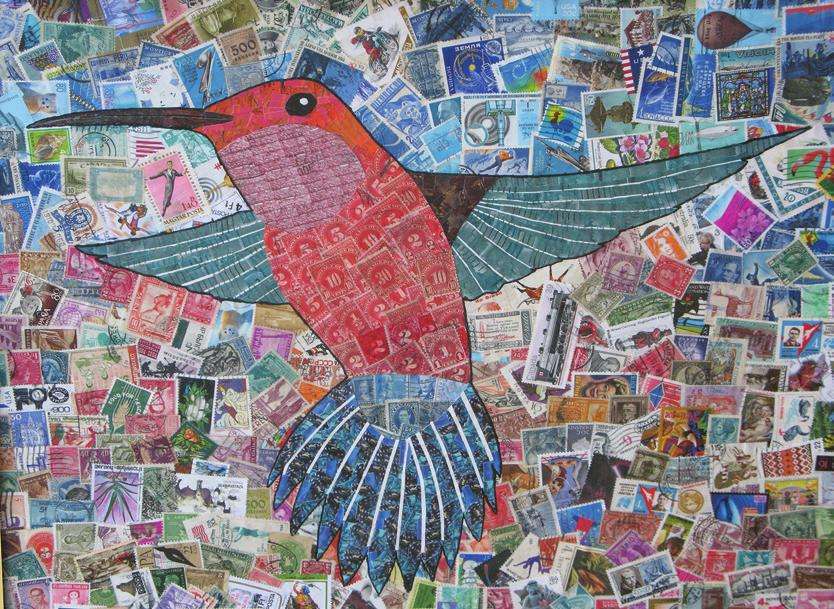 Koliber w znaczkach puzzle online ze zdjęcia