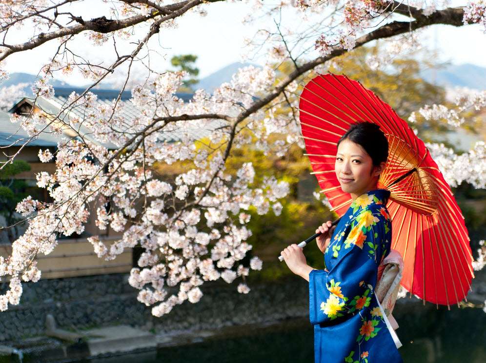 japonka z parasolem puzzle online ze zdjęcia