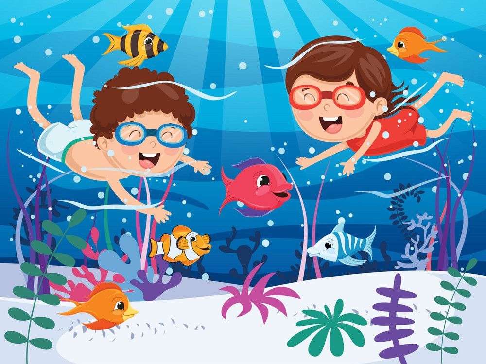 Dzieci pływające pod wodą puzzle online ze zdjęcia