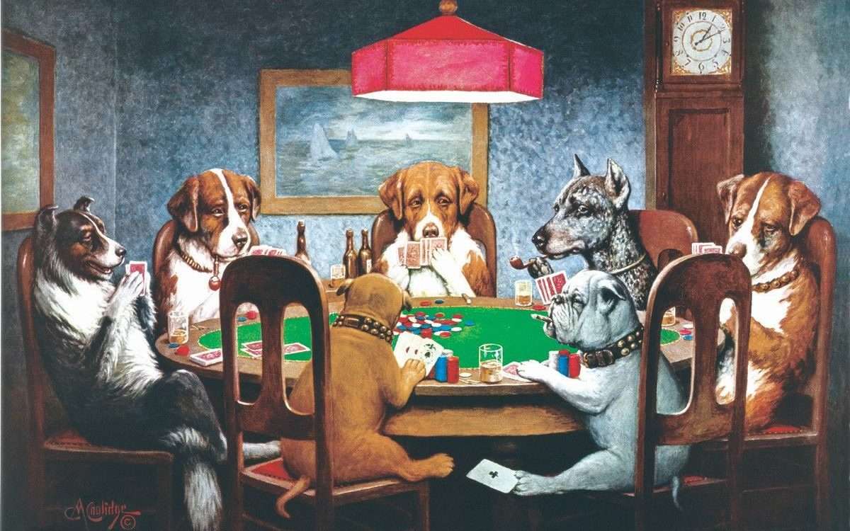 Psy grają w pokera puzzle online ze zdjęcia