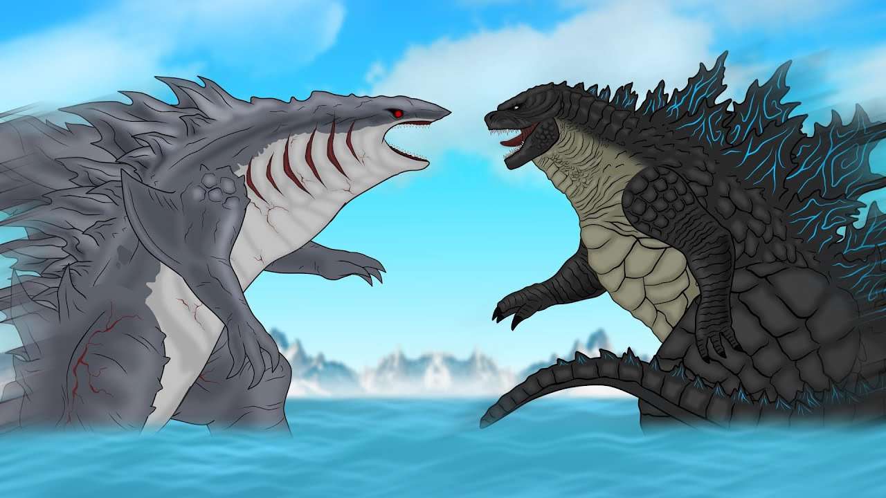 Godzilla kontra Sharkzilla puzzle online ze zdjęcia