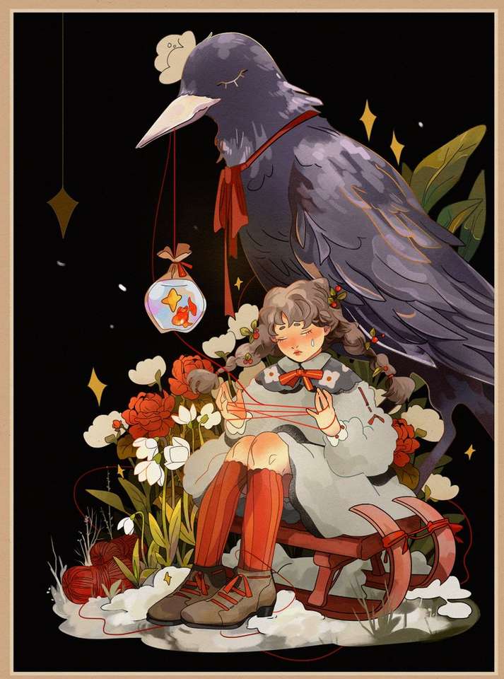 Dziewczyna i ptak puzzle online ze zdjęcia