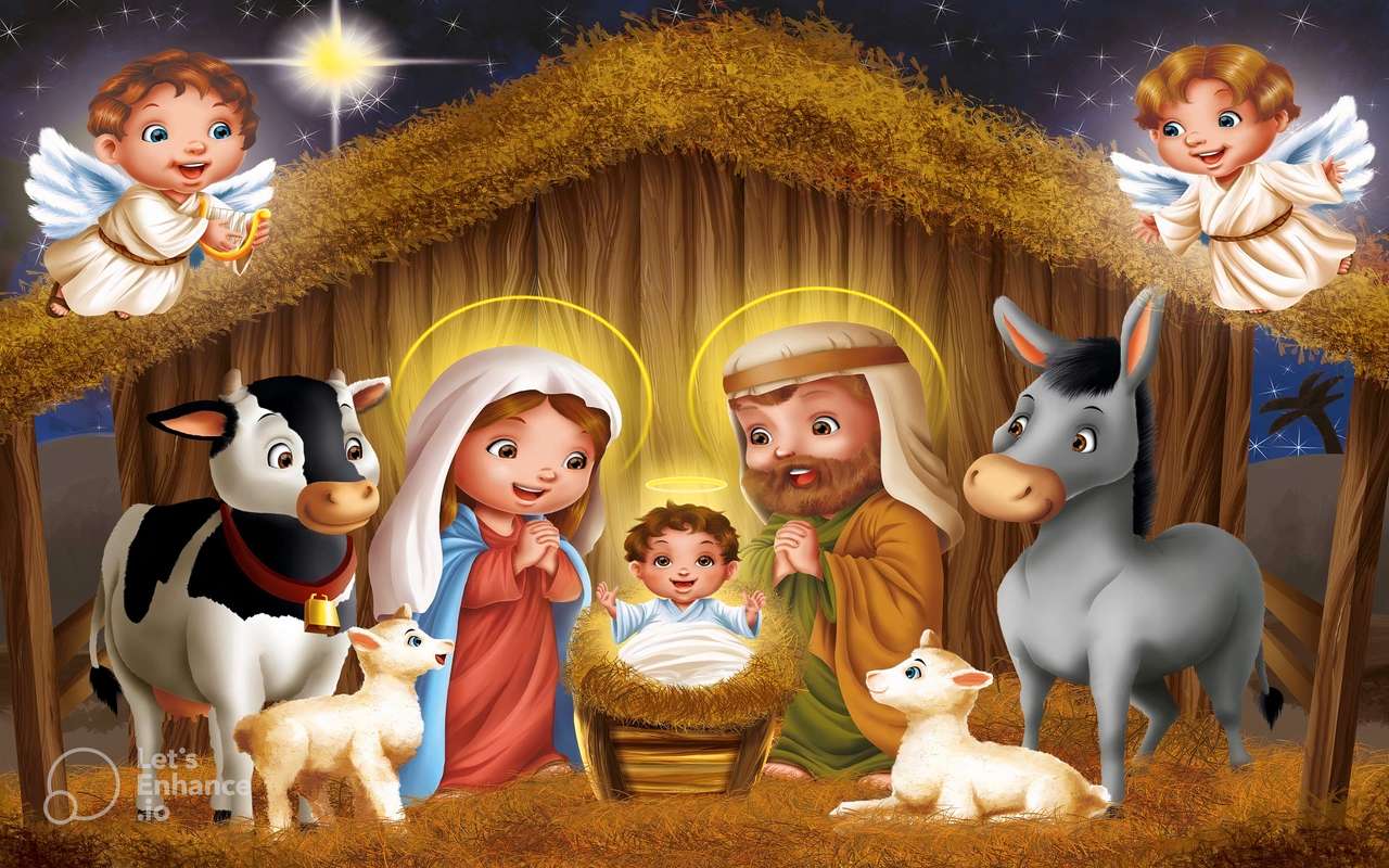 Boże Narodzenie - Jezus urodził scenę puzzle online ze zdjęcia