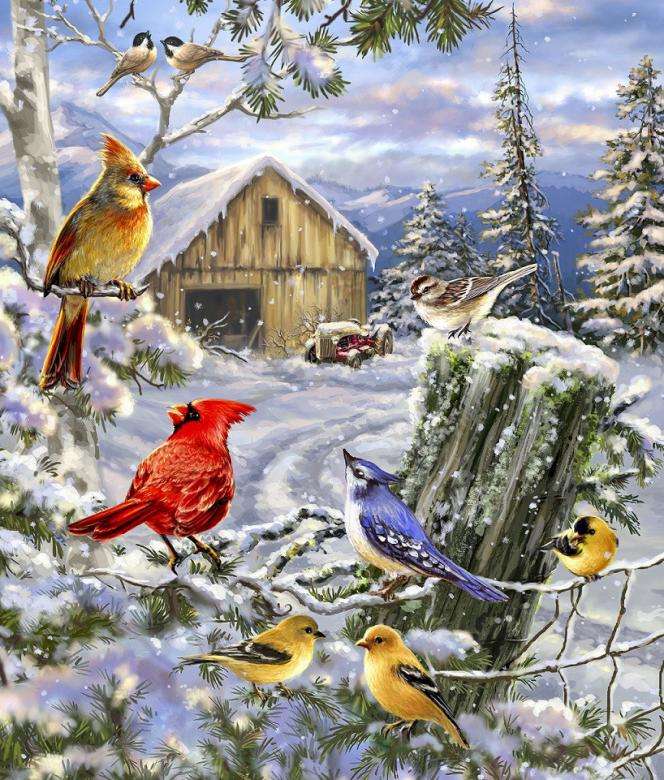 Ptaki zimą puzzle online ze zdjęcia