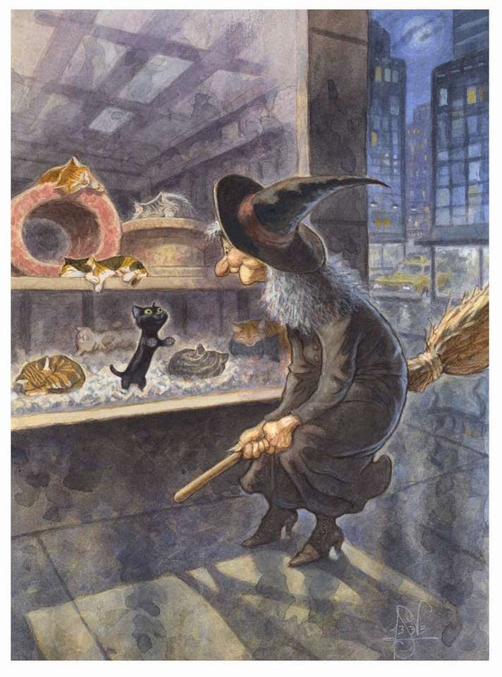 czarownica patrzy w okno puzzle online ze zdjęcia