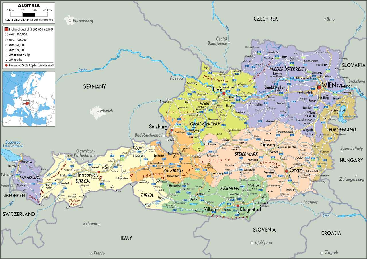 Mapa Austrii puzzle online ze zdjęcia