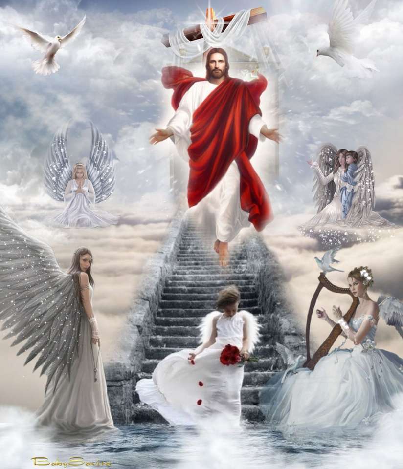 Jezus i aniołowie w niebie puzzle online ze zdjęcia