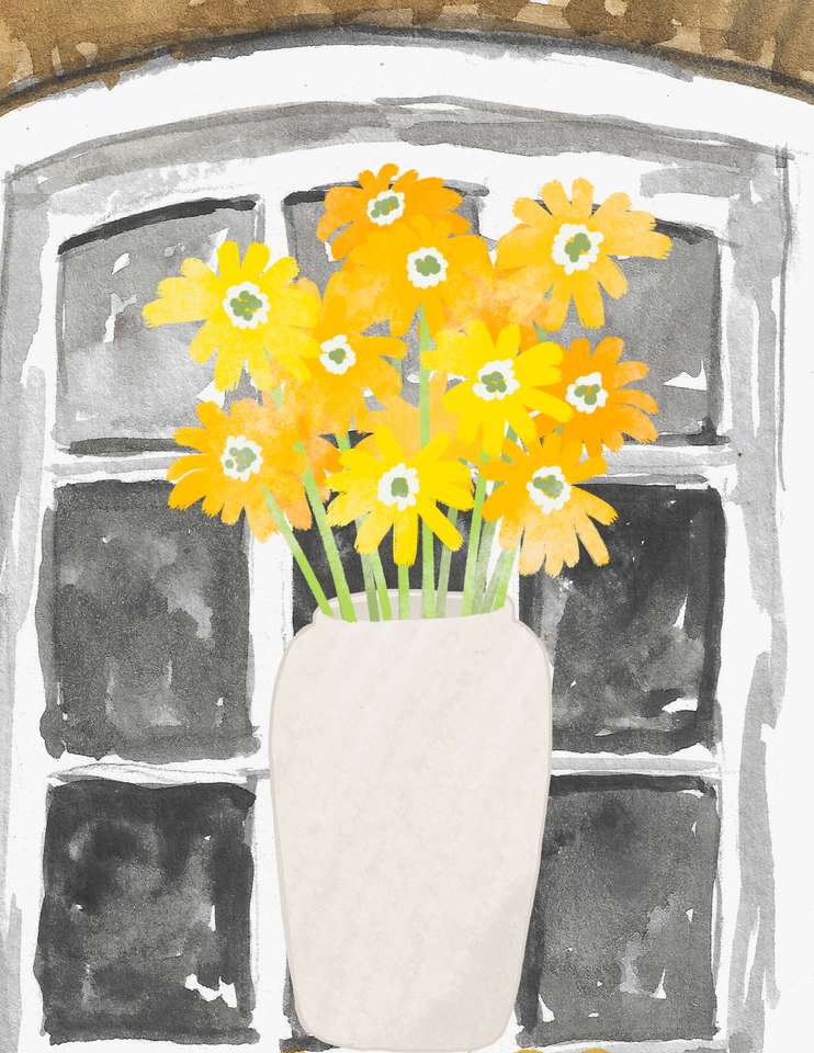 żółte kwiaty w wazonie puzzle online ze zdjęcia