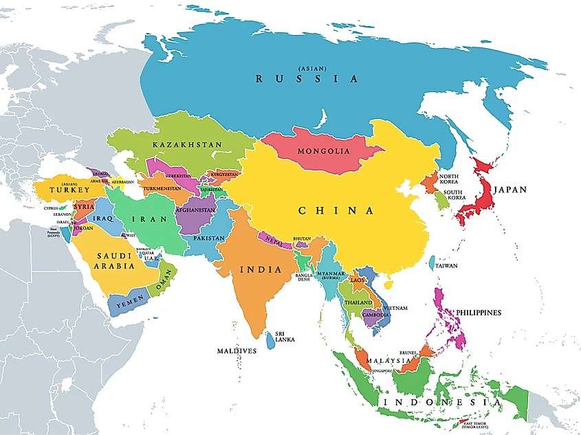 Kontynent azjatycki i jego kraje puzzle online ze zdjęcia