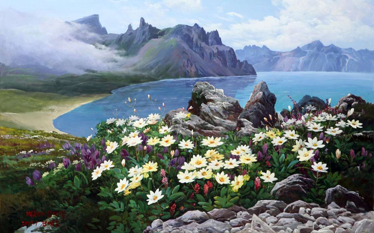 Kwiaty Przy Jeziorem puzzle online ze zdjęcia