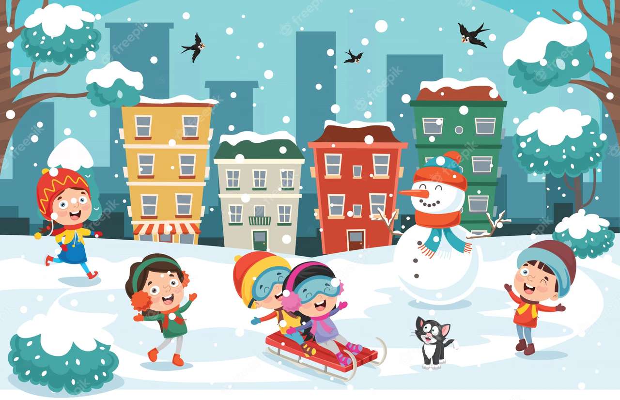 zimowe dzieci puzzle online ze zdjęcia