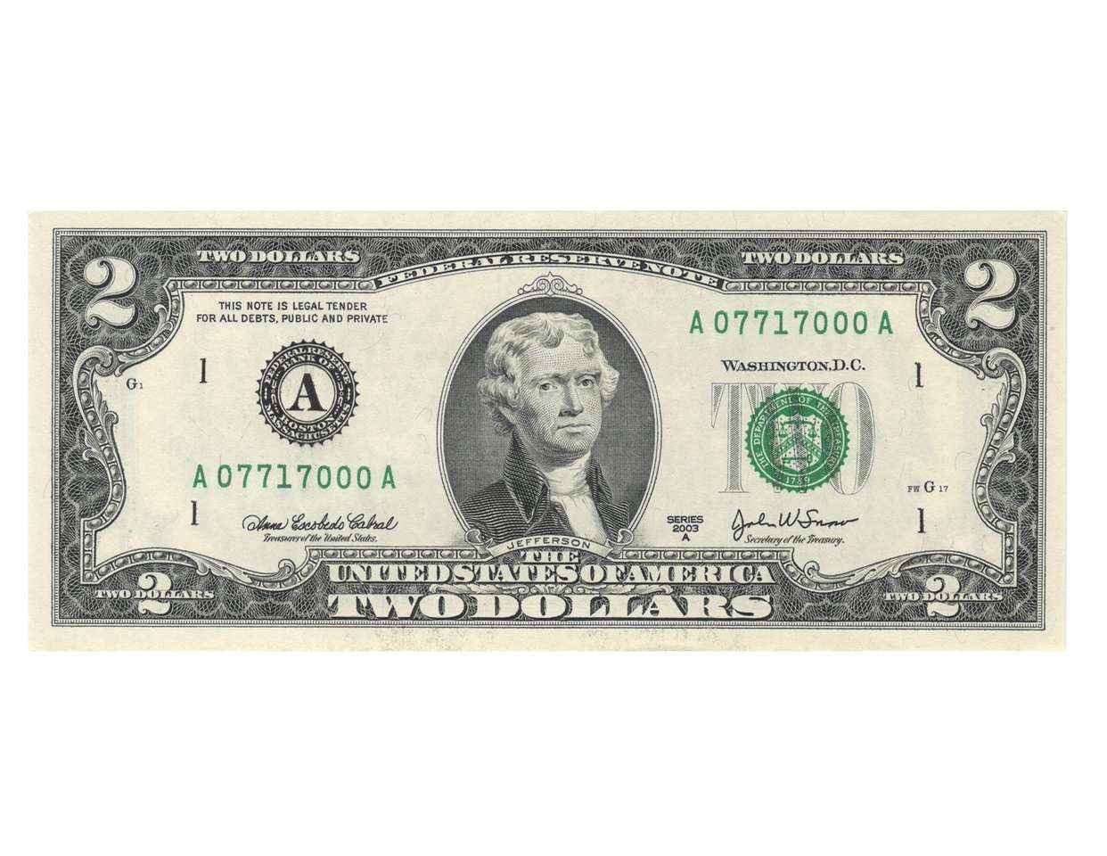 banknot 2 dolarowy puzzle online