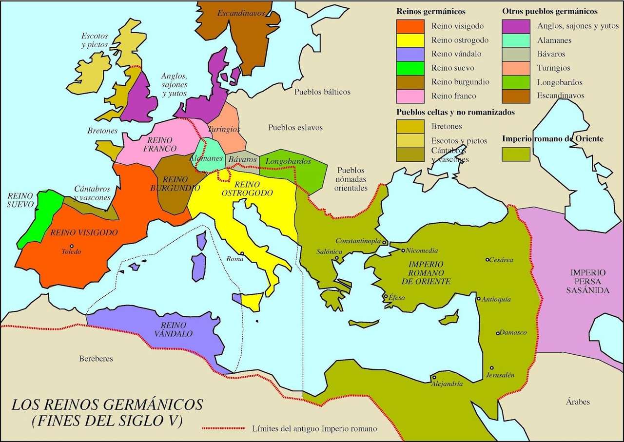 Mapa Europy w V wieku puzzle online ze zdjęcia