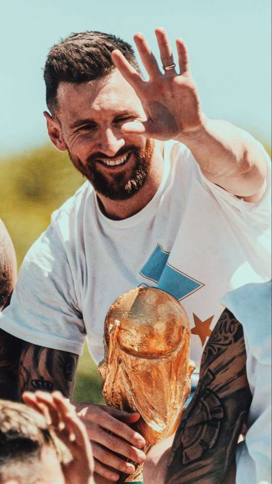Messi z pucharem puzzle online ze zdjęcia