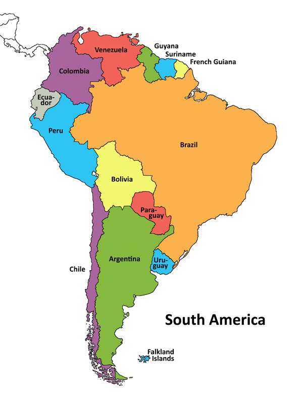 Mapa Ameryki Południowej puzzle online ze zdjęcia