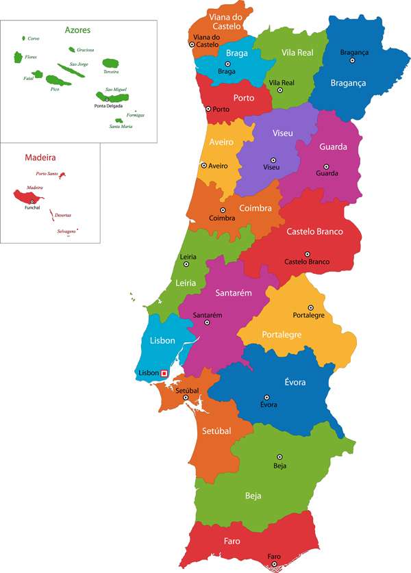 Mapa Portugalii puzzle online ze zdjęcia