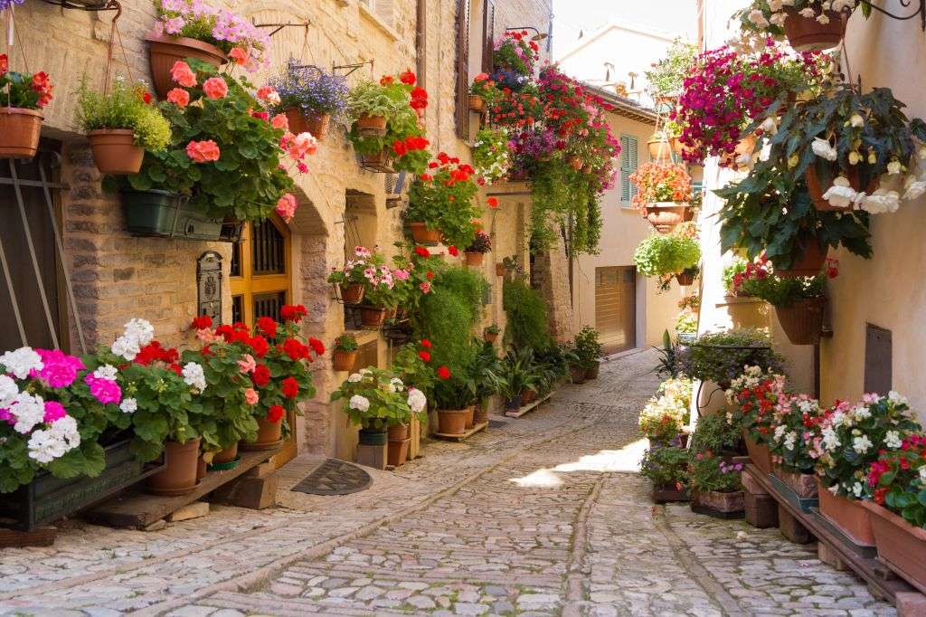 Włochy Z Kwiatami W Ulicie puzzle online ze zdjęcia