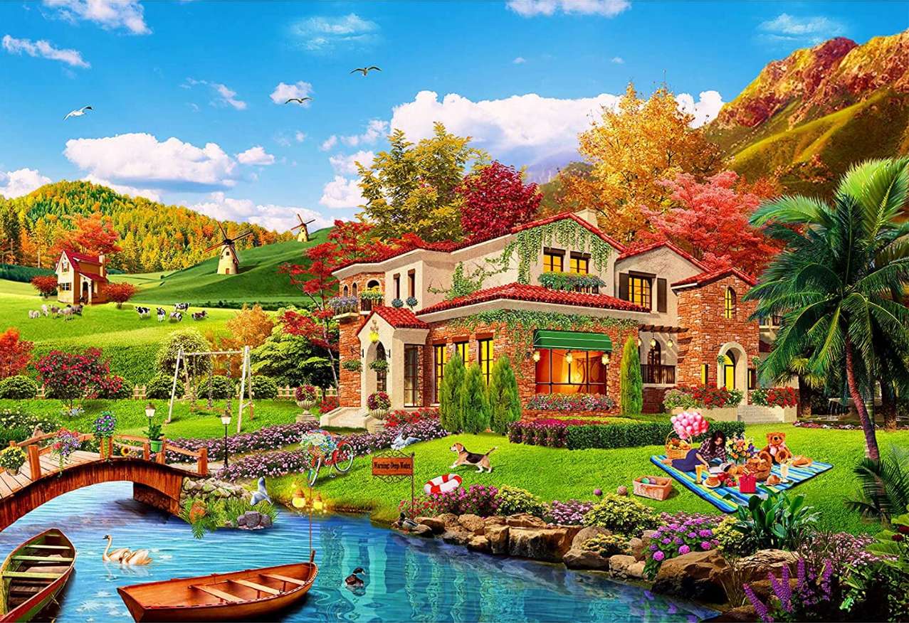 Kolorowa scena domowa na wakacje puzzle online
