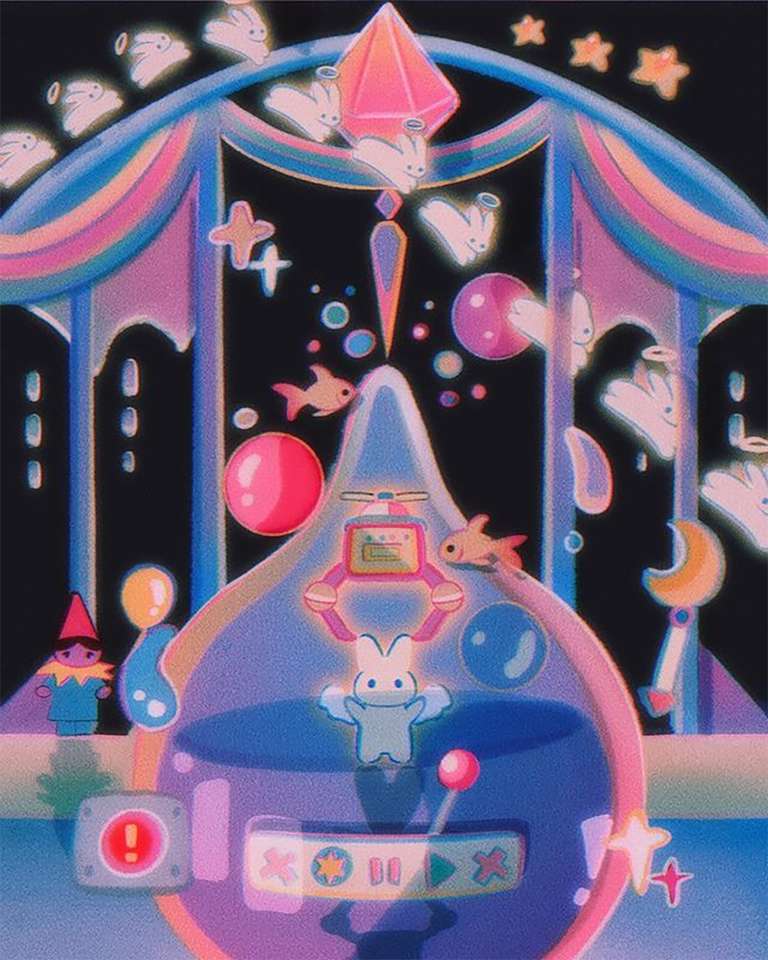plakat z kosmicznymi króliczkami kawaii puzzle online ze zdjęcia