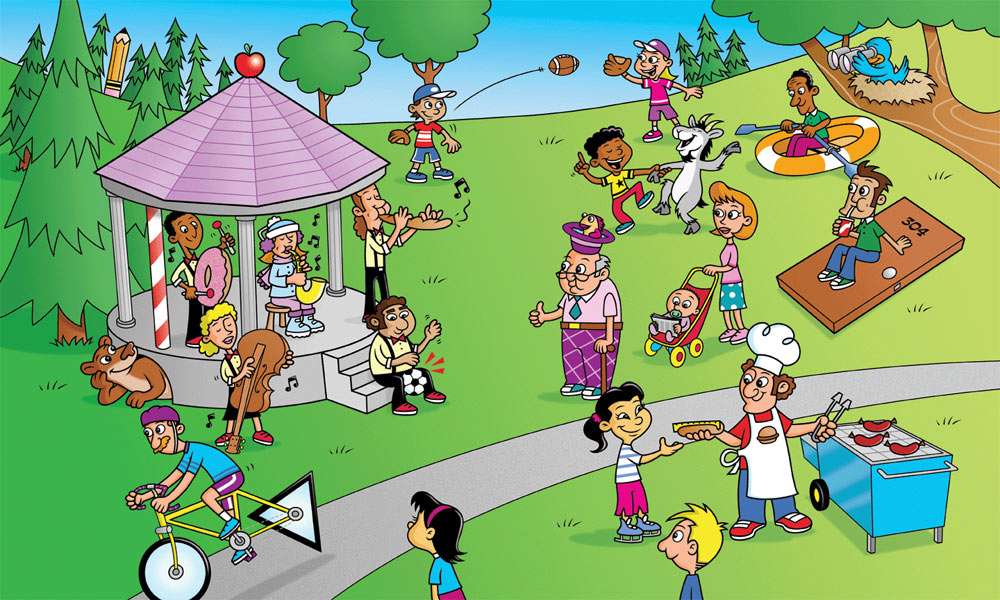 W kreskówce w parku - znajdź dziwne rzeczy puzzle online