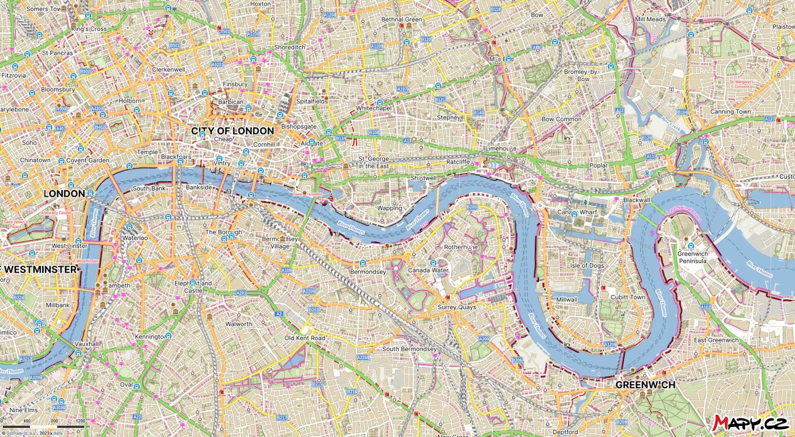 Mapa Londynu wyśrodkowana na Ratcliffe puzzle online