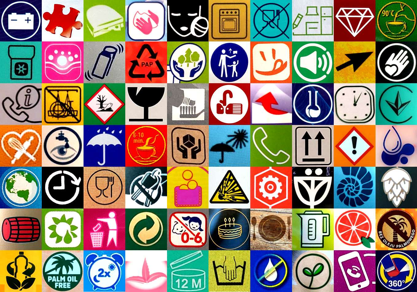 Symbole z opakowań puzzle online ze zdjęcia