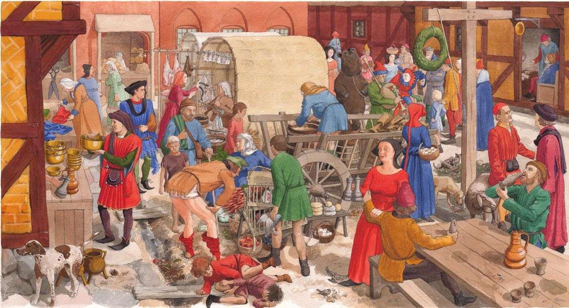 Rynek w średniowieczu puzzle online ze zdjęcia