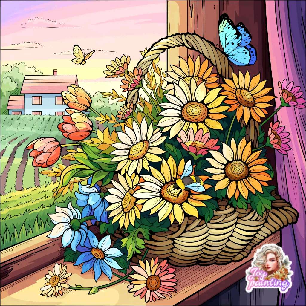 kosz kwiatowy puzzle online ze zdjęcia