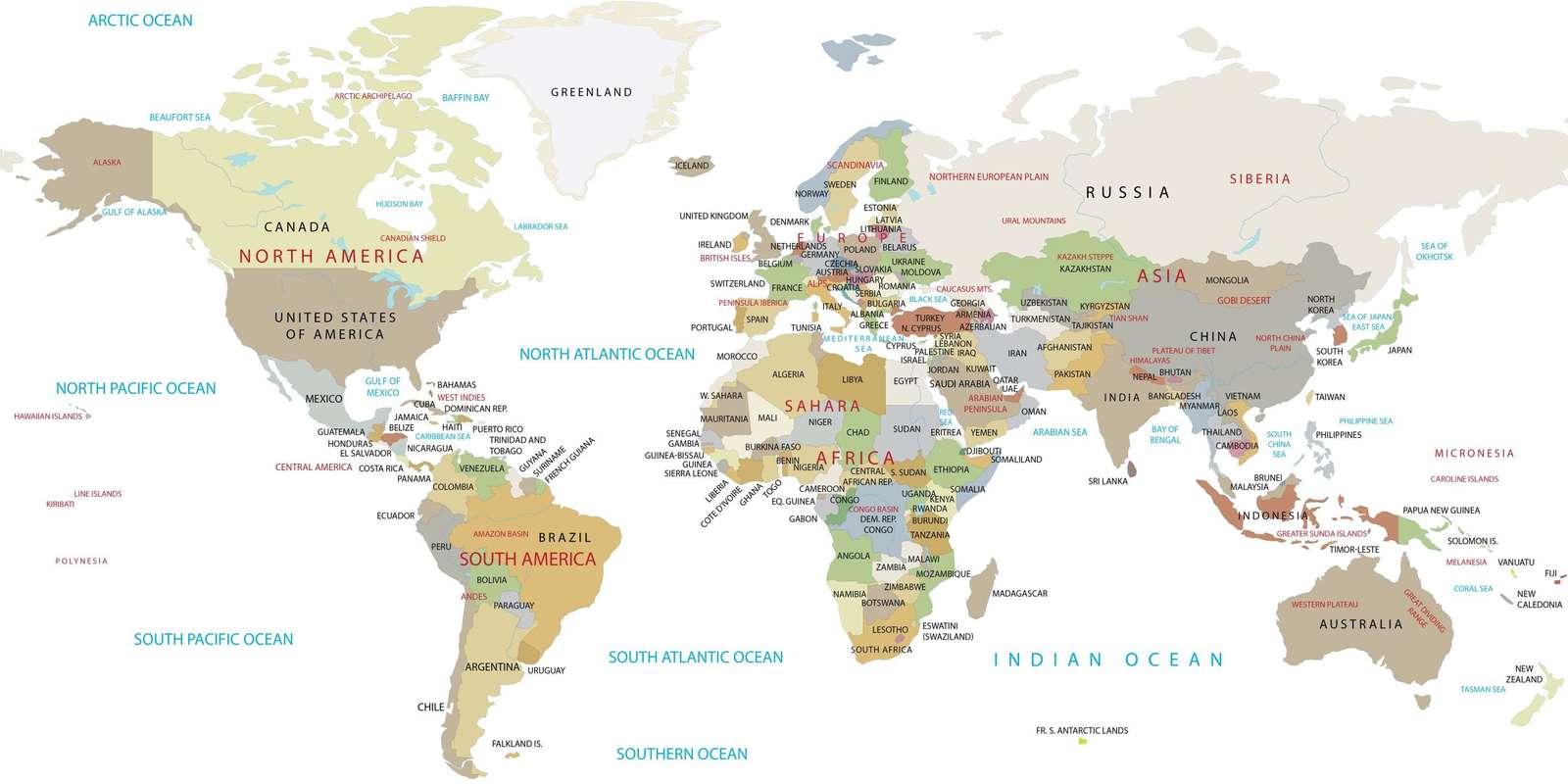 Mapa świata puzzle online