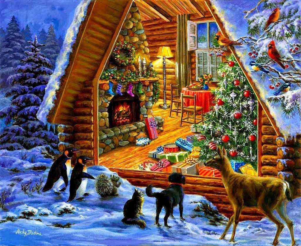 Przytulna świąteczna kabina puzzle online ze zdjęcia
