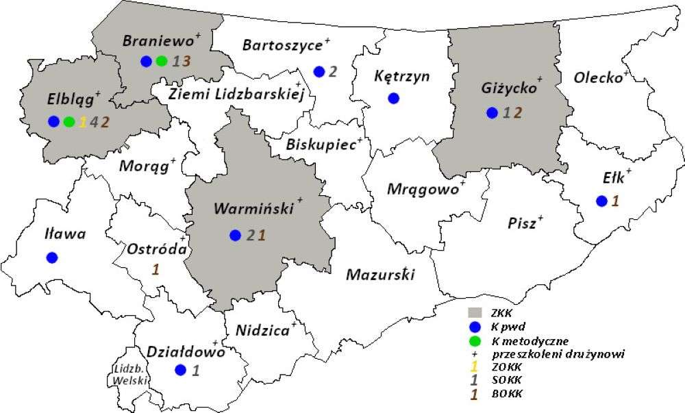 mapka powiatów woj. warmińsko-mazurskiego puzzle online ze zdjęcia