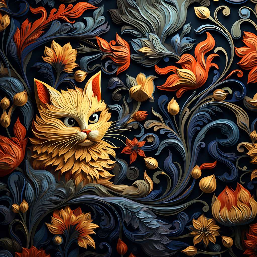 Kot w kwiatach puzzle online ze zdjęcia