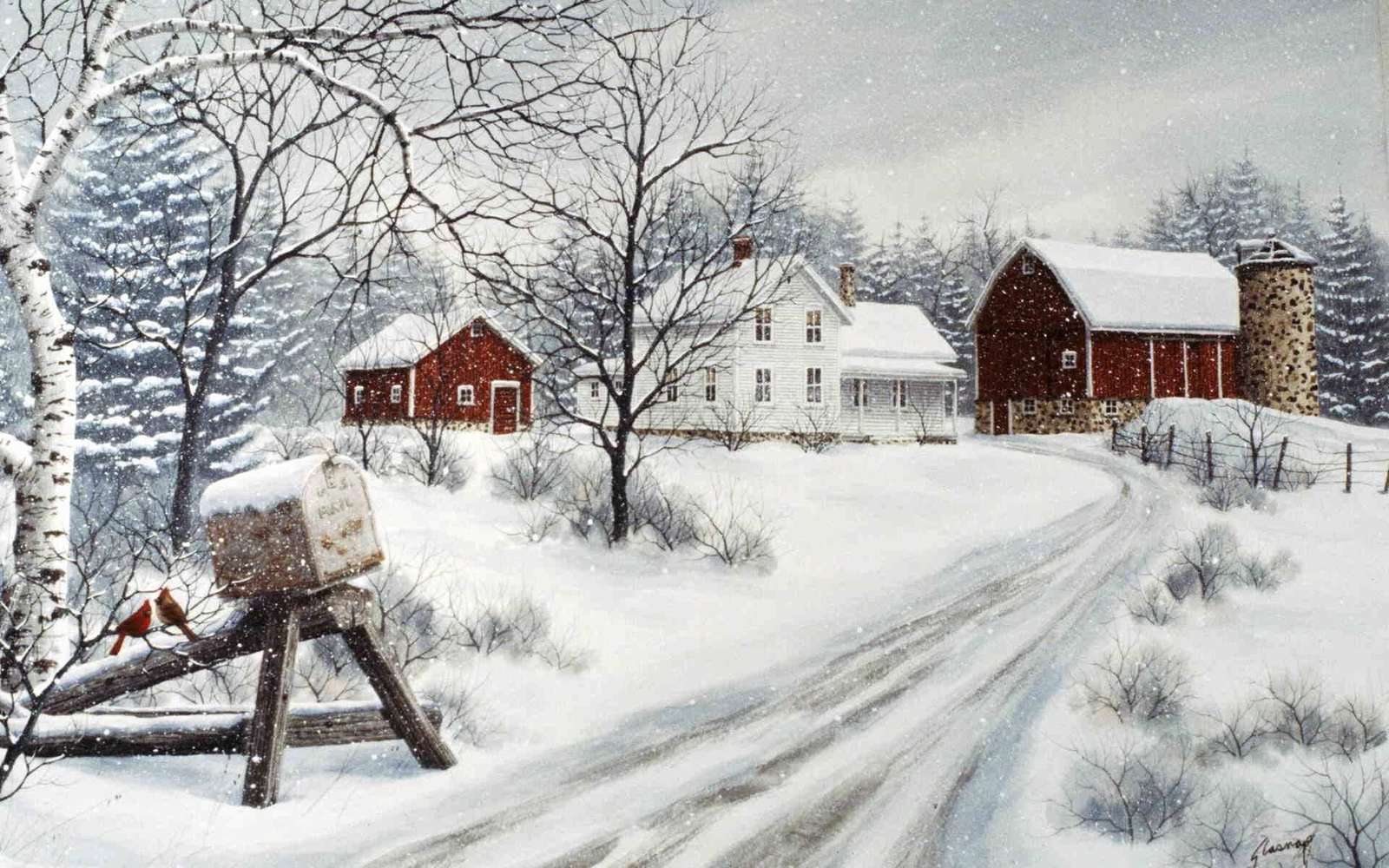Dzień śniegu na farmie puzzle online