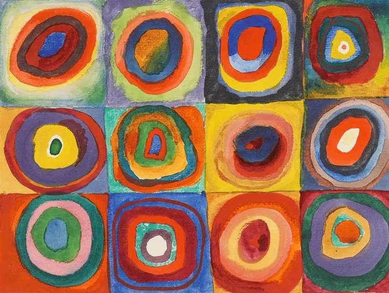Kwadraty z koncentrycznymi okręgami – Wassily Kandinsky puzzle online ze zdjęcia