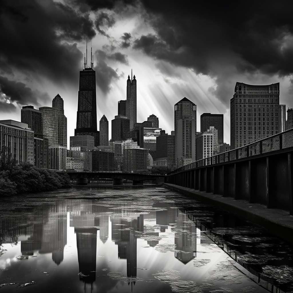 Odbicia - panoramę miasta - czarno-białe puzzle online ze zdjęcia