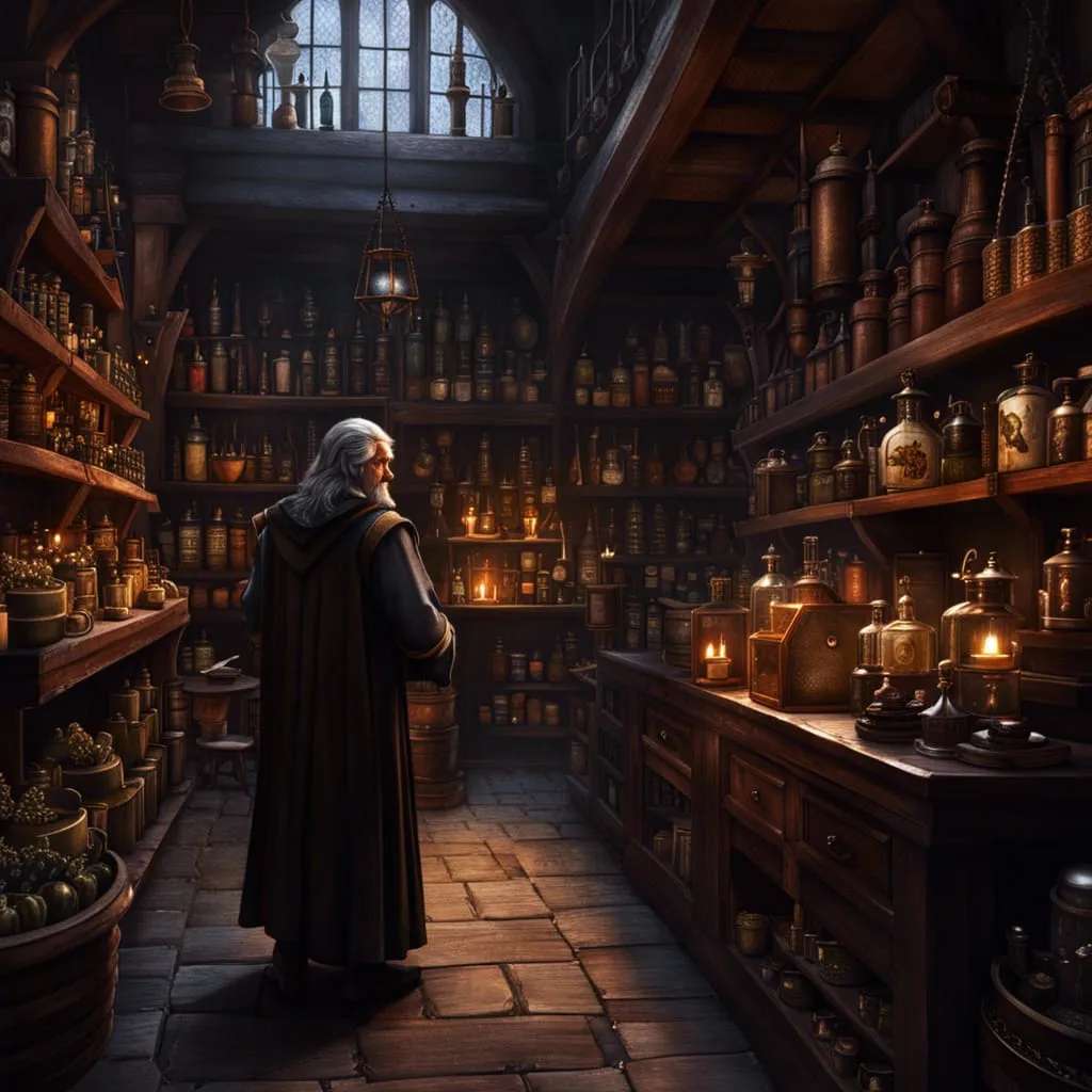 Średniowieczny aptekarz w swoim sklepie puzzle online ze zdjęcia
