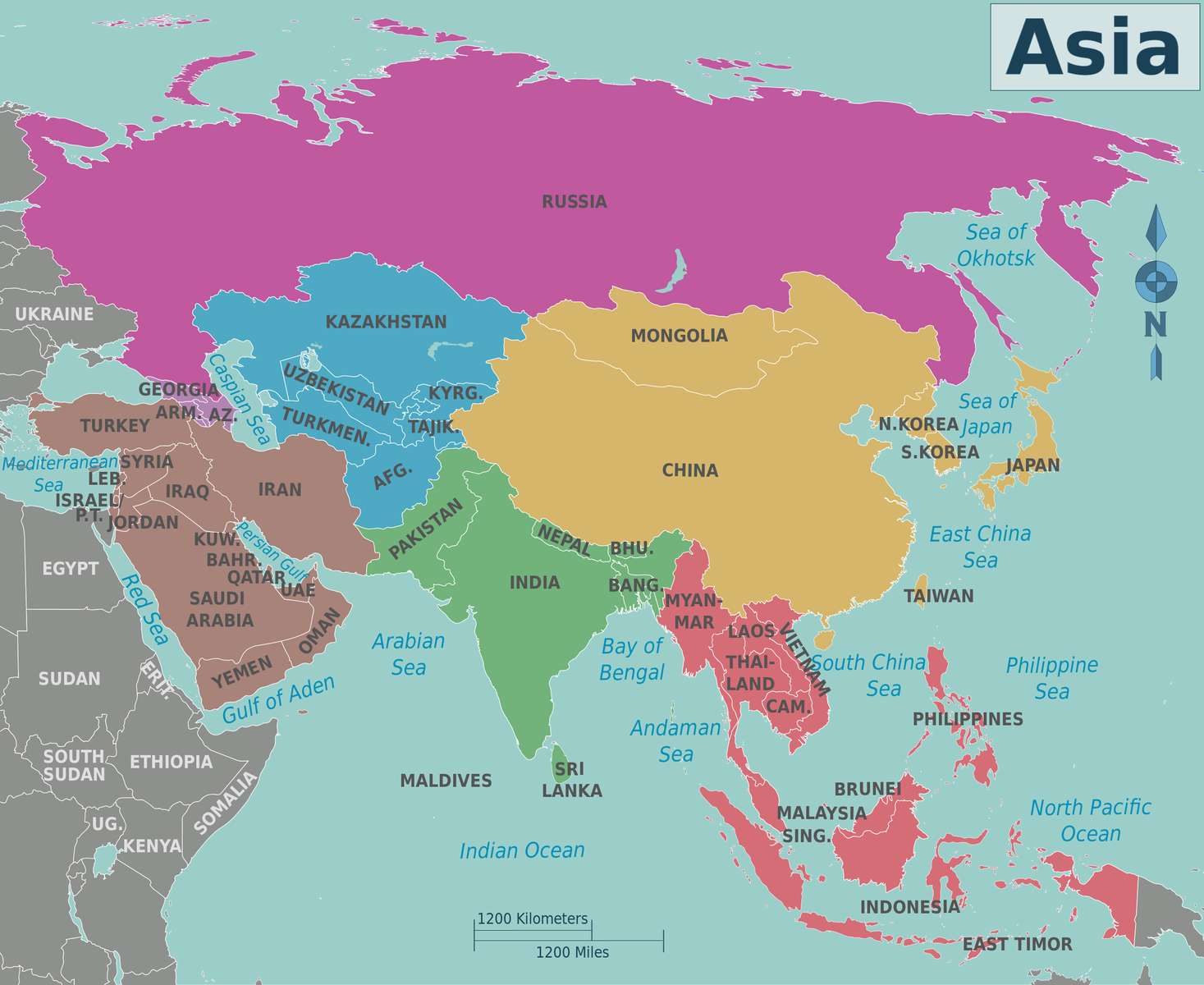 mapa Azji puzzle online ze zdjęcia