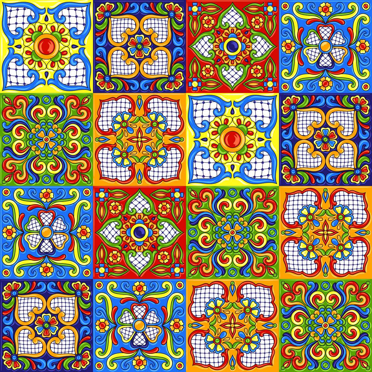 Kolorowe płytki Talavera puzzle online ze zdjęcia