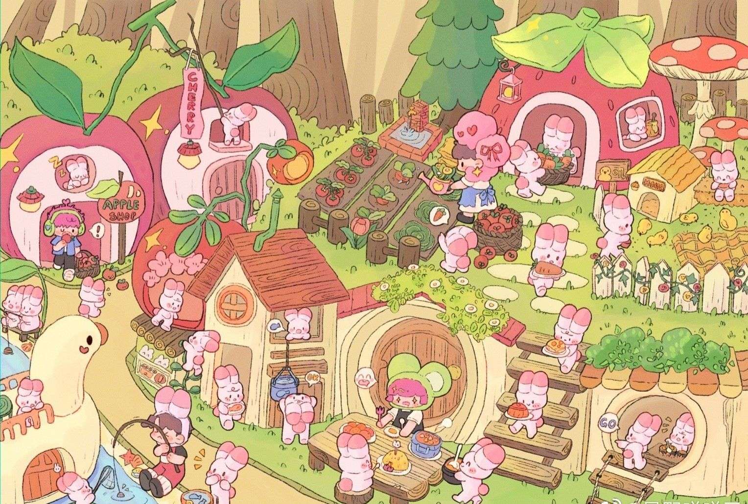 miasteczko różowego rabu: 3 puzzle online ze zdjęcia