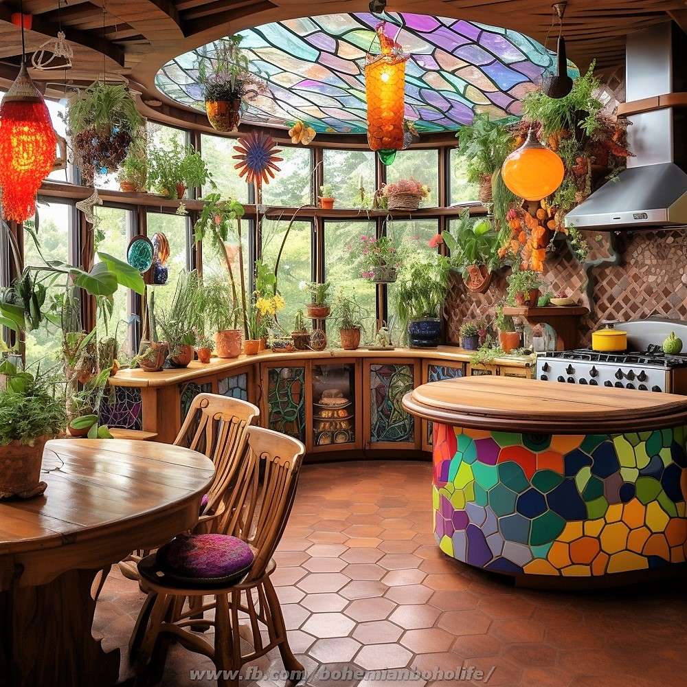 Witraż Świetlik kuchenny z roślinami puzzle online ze zdjęcia